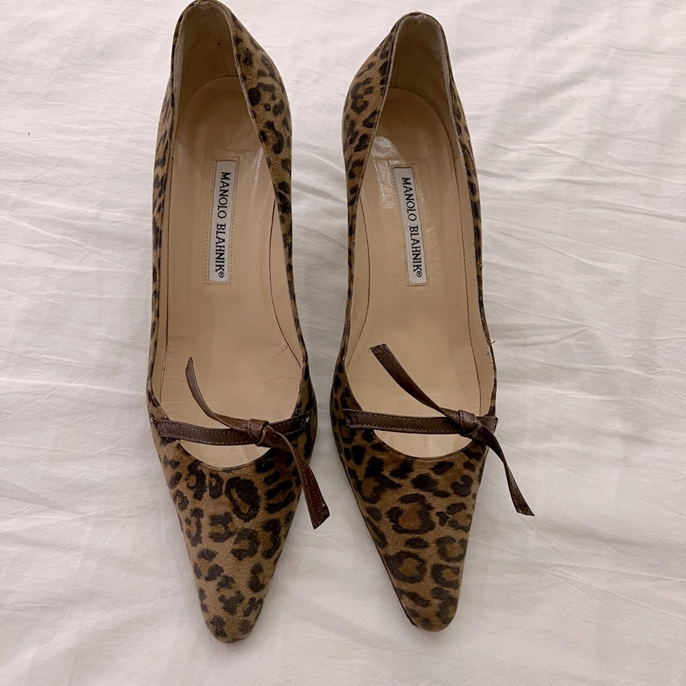 Manolo Blahnik Stiletto Kitten Heel Leopard Animal Print Pump SZ IT 38.5 US 8.5